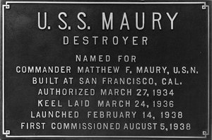 USS Maury data plaque