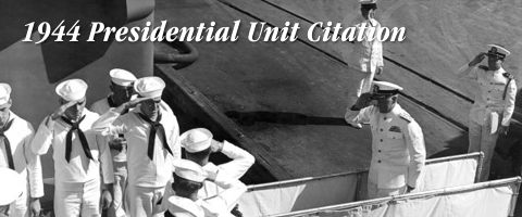 Admiral Nimits boards Nicholas for the Presidential Unit Citation presentation