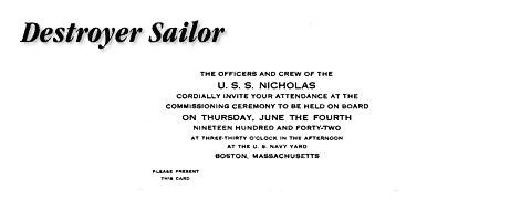 USS Nicholas commissioning invitation, 4 June 1942